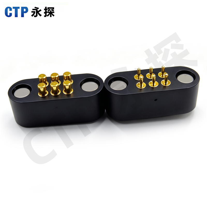 永探防呆磁吸pogopin 6pin双排公座针尾加粗间距2.54mm磁吸触点